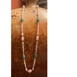 Rose Quartz and Green Chalcedony Necklace Vintage